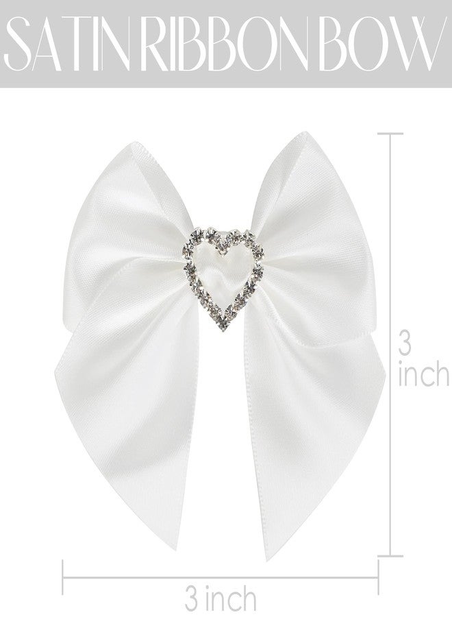 AIMUDI White Bows Satin Ribbon Rhinestone Bows 3" Premade Sparkle Bows with Gems Pre-Tied Craft Bows with Rhinestone Gift Bows for Wedding Sewing Crafts Gift Wrapping Baby Shower - 12 Counts - Image 2